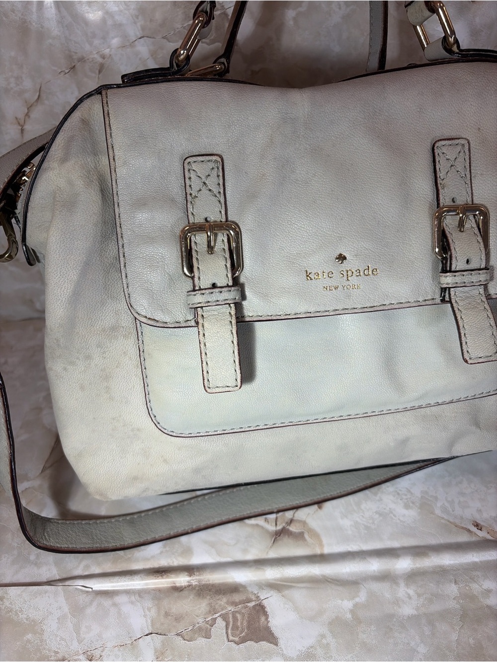 Kate Spade Cobble Hill Leslie Leather Satchel Blue Crossbody Buckle Front - Picture 4 of 6
